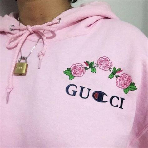 gucci champion hoodie with rose embroidery|Gucci hoodie reflective.